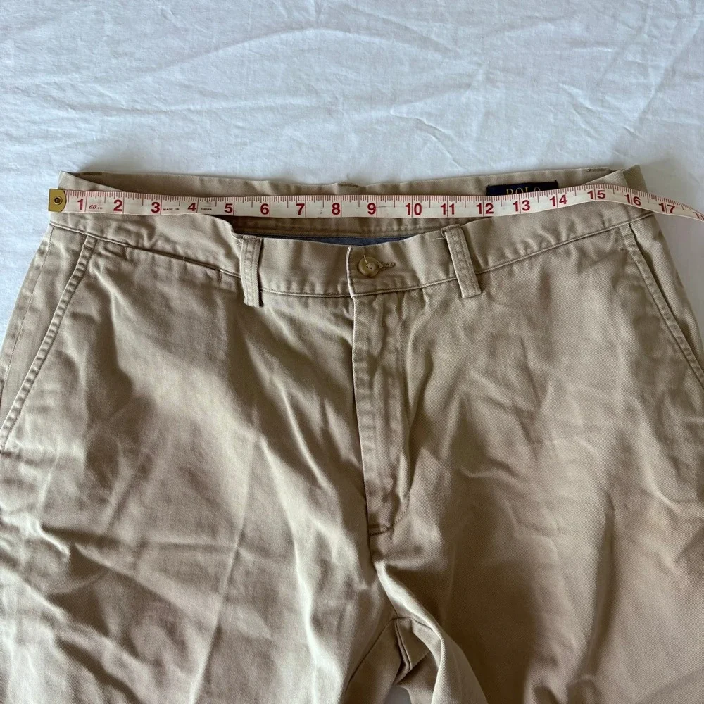Polo Ralph Lauren Mens Khaki Chino Shorts Tan Cotton Twill Size 34 Flat Front